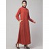Front open Hidden Placket Daily wear casual Abaya- Rust 